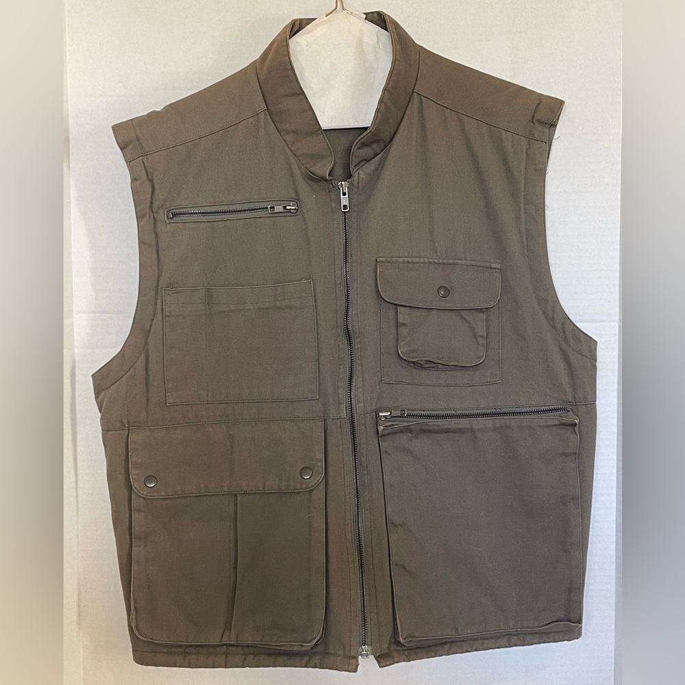 Olive Green Mens Multi Pocket Hiking Camping Fishing Vest